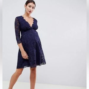 Maternity Flounce UK (ASOS) Blue 3/4 Sleeve Lace Dress, size M